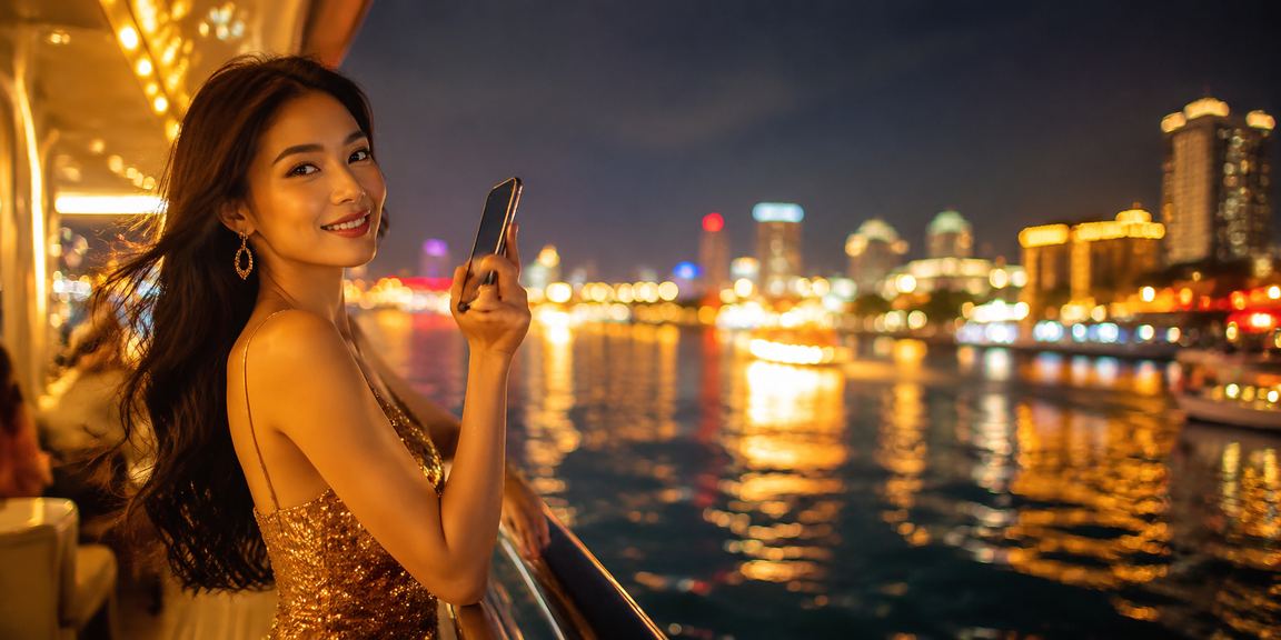 Quang cảnh chợ đêm Đà Nẵng với không khí sôi động và người dùng trải nghiệm trò chơi VIP
